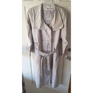 VTG Otello Pelle Womens 17/18 XL  Trench Rain Coat Jacket Belted Gold Pleated